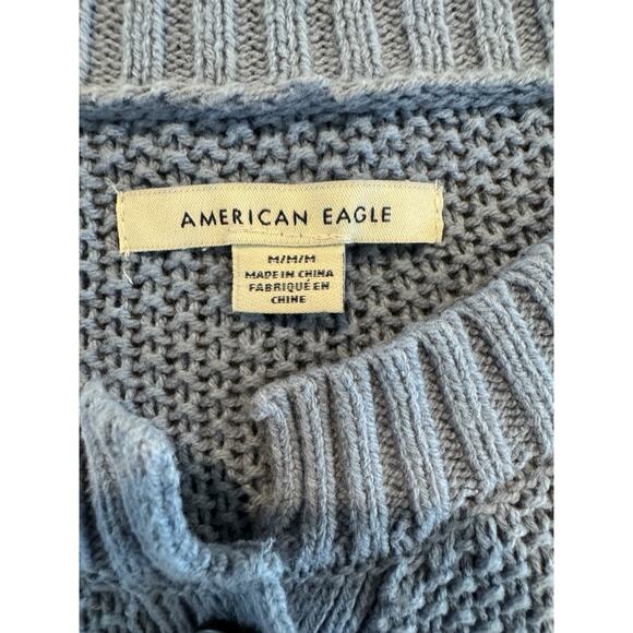 American Eagle Blue Knit Henley Sweater Women’s Medium Button Front Long Sleeve - Picture 4 of 10